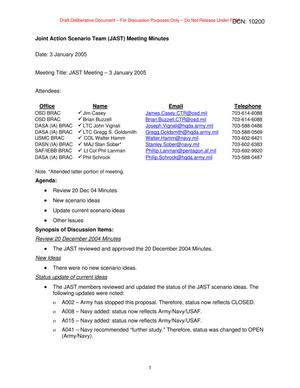 Joint Action Scenario Team (JAST) Meeting Minutes - JAST Meeting – 3 January 2005