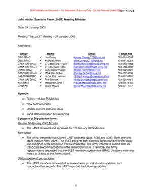 Joint Action Scenario Team (JAST) Meeting Minutes – 24 January 2005