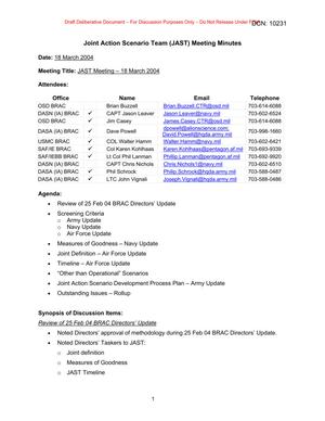 Joint Action Scenario Team (JAST) Meeting Minutes – 18 March 2004