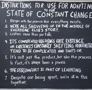 [Sign Entitled "Instructions for Adapting to Our Constant State of Change"]