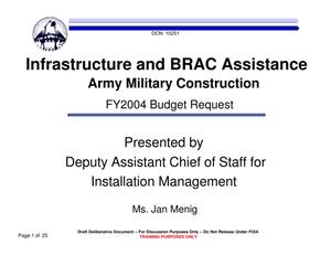 Infrastructure and BRAC Assistance - Army Military Construction for Trusted Agent Training Session