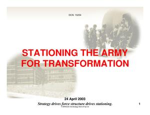 STATIONING THE ARMY FOR TRANSFORMATION - Trusted Agent Training Session