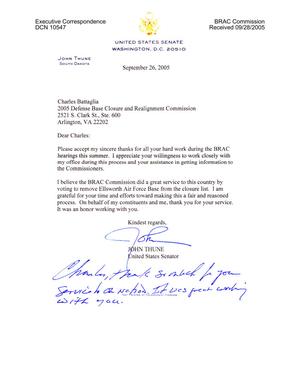 Executive Correspondence - Thank You Note from Senator Thune (R-SD) to Charles Battaglia