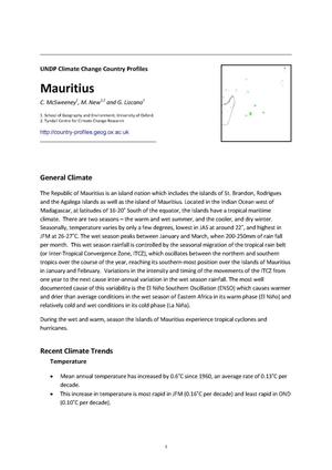 UNDP Climate Change Country Profiles: Mauritius