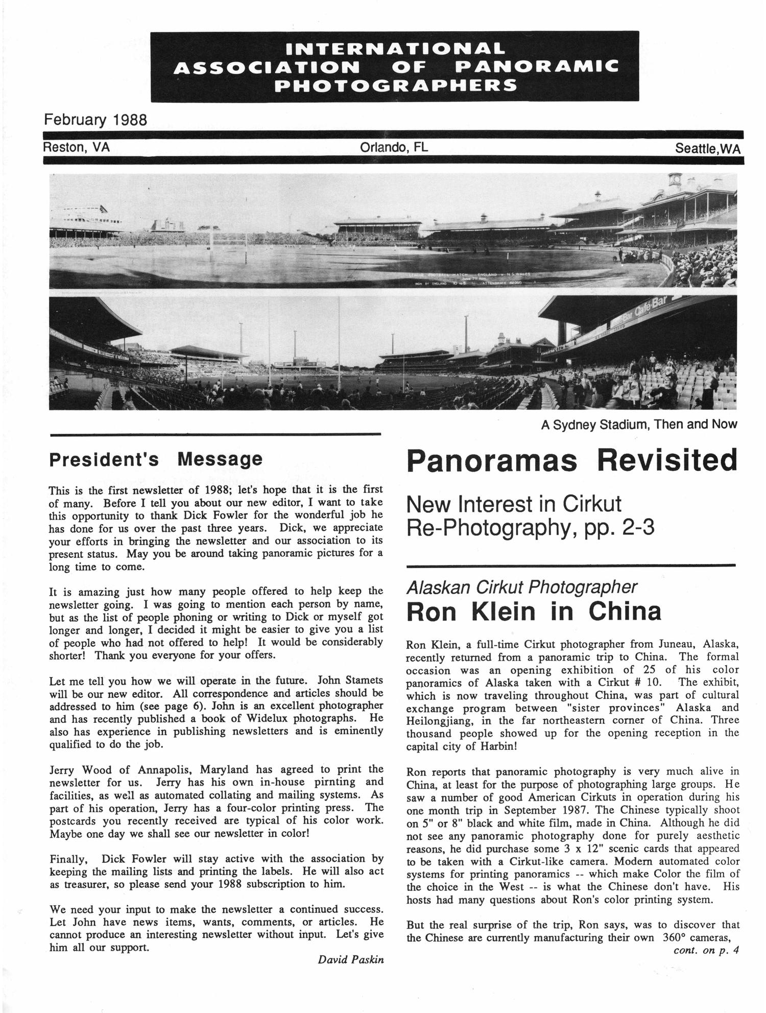 International Association of Panoramic Photographers [Newsletter], Volume [5], February 1988
                                                
                                                    1
                                                