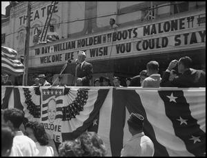 Primary view of object titled '[Man at Eisenhower rally podium]'.