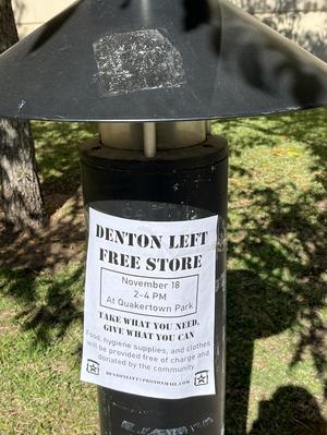 [Poster Created by the Denton Left Organization Advertising the Denton Free Store]