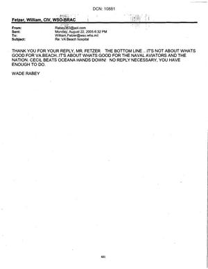 Fetzer's E-mails Concerning NAS Oceana: 22 August - 12 September 2005