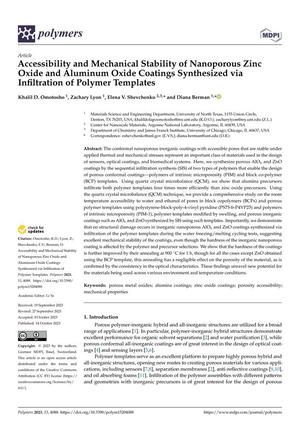 Primary view of object titled 'Accessibility and Mechanical Stability of Nanoporous Zinc Oxide and Aluminum Oxide Coatings Synthesized via Infiltration of Polymer Templates'.