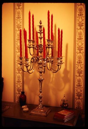 [Candelabra with red candles]