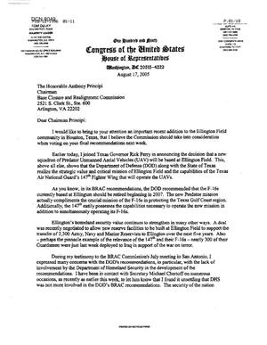 Executive Correspondence - Letter from Senator Tom Delay of Texas Regarding Ellington Field
