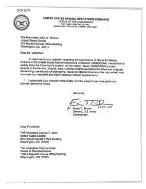 Executive Correspondence - Letter from US Army General Bryan D. Brown Regarding NAS Oceana