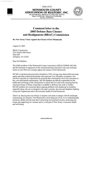 Letter associated to the Fort Monmouth Petition DCN: 8165