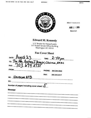 Primary view of object titled 'Executive Correspondence – Letter dtd 08/23/05 to Chairman Principi from MA Governor Mitt Romney, Senators Kennedy and Kerry, as well as MA Representatives Markey, Meehan, and Tierney'.