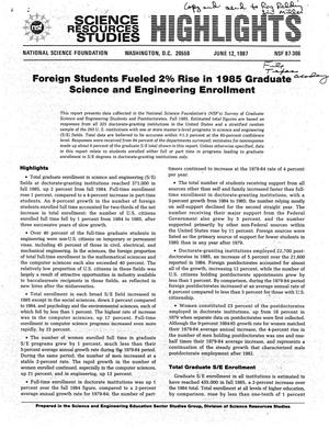 Foreign Students Fueled 2% Rise in 1985 Graduate Science and Engineering Enrollment