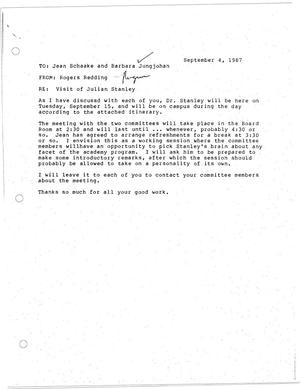 [Letter from Rogers Redding to Jean Schaake and Barbara Jungjohan, September 4, 1987]