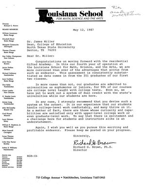 [Letter from Richard G. Brown to James R. Miller, May 12, 1987]