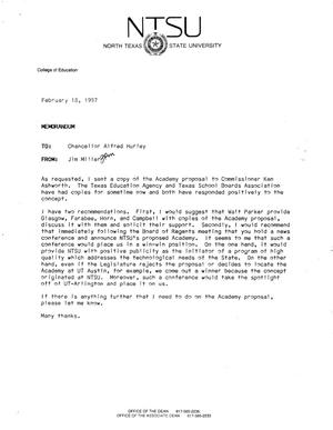 [Letter from James R. Miller to Alfred Hurley, February 18, 1987]
