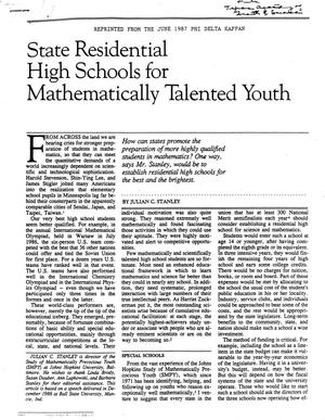 State Residential High Schools for Mathematically Talented Youth