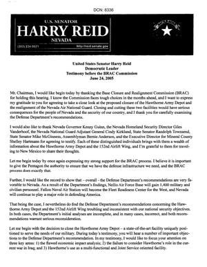Primary view of object titled 'Statements and Testimony - Representative Harry Reid - Regional Hearing June 24, 2005 Clovis, NM'.