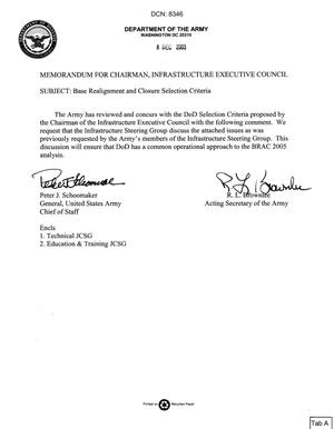 Army Memo dtd December 8, 2003, Base Realignment and Closure Selection Criteria
