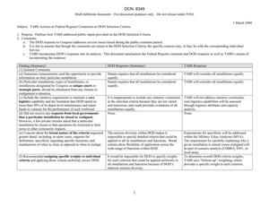 Dtd March 1, 2004 - TABS Actions on Federal Register Comments on DOD Selection Criteria