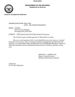 Undated and unsigned memorandum for OSD-AT&L from Michael Aimone, Deputy Assistant Secretary (Basing & Infrastructure Analysis)