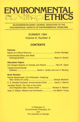 Environmental Ethics, Volume 6, Number 2, Summer 1984