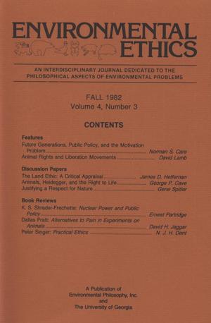 Environmental Ethics, Volume 4, Number 3, Fall 1982