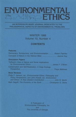 Primary view of object titled 'Environmental Ethics, Volume 10, Number 4, Winter 1988'.