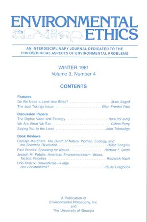 Environmental Ethics, Volume 3, Number 4, Winter 1981