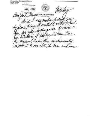 Primary view of object titled 'Executive Correspondence – Letter to Commissioner Turner from Haley Barbour'.