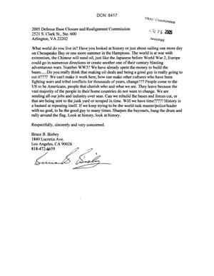 Letter from Bruce B. Bisbey to the BRAC Commssion