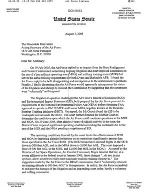 Department of Defense Clearinghouse Response: DoD Clearinghouse Response to a letter from the BRAC Commission pertaining to litigation and court imposed constraints on use of MOA and MTR regarding Dyess and Barksdale AFB.