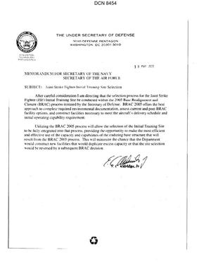 Memorandum dtd 05/19/03 for the Secretaries of the Navy and Air Force from Under Secretary of Defense Aldridge