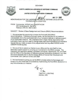 Department of Defense Clearinghouse Response: DoD Clearinghouse Response to a letter from the BRAC Commission regarding review of BRAC Recommendations.