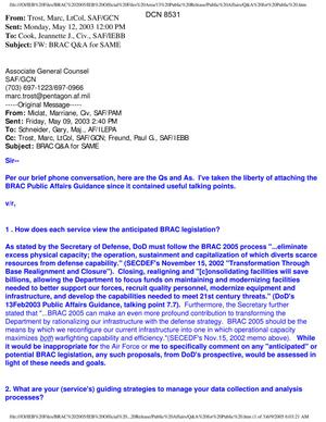 Email dtd 05/12/05 from Lt Col. Marc Trost, Associate General Counsel, SAF/GCN to Jeannette J. Cook, SAF/IEBB