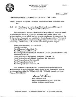 Department of the Navy - Memorandum for Commandant of the Marine Corps Muntitions Storage and Throughput Requirements for the DON