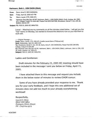 Email from Ann Davis DASN, ISA, Regarding 23 Feb 2005 IEC Minutes