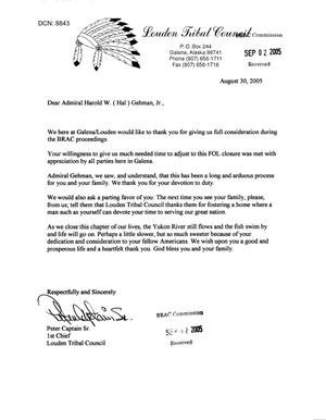 Letters from the Louden Tribal Council (AK) to BRAC dtd 2 Sep 2005