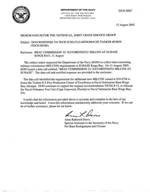 Department of Defense Clearinghouse Response: DoD Clearinghouse Response to a letter from the BRAC Commission pertaining to SUBASE Kings Bay.