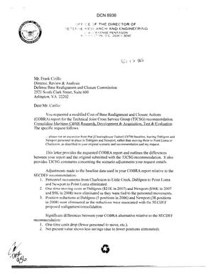 Department of Defense Clearinghouse Response: DoD Clearinghouse Response to a letter from the BRAC Commission regarding consolidated maritime C4ISR.