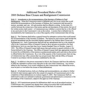 Additional Procedural Rules of the 2005 Defense Base Closure and Realignment Commission