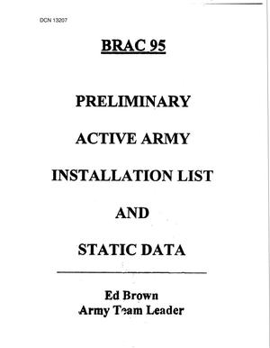 1995 Army Team Lead Desk Material - Preliminary Active Army Installation List and Static Data, 1995
