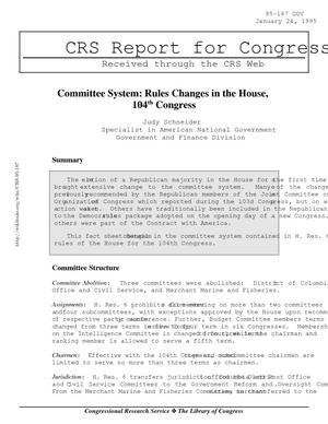 Committee System: Rules Changes in the House, 104th Congress
