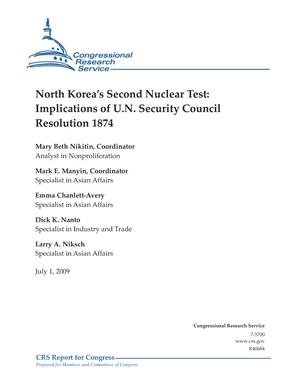 North Korea's Second Nuclear Test: Implications of U.N. Security Council Resolution 1874