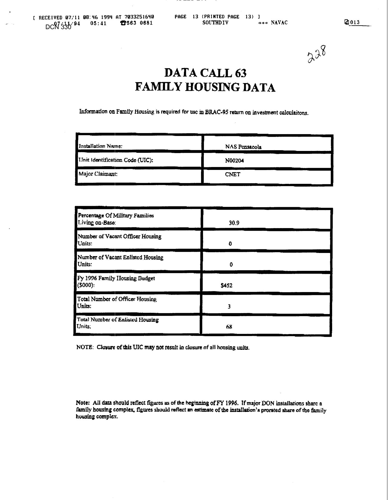 Data Calls 1995 - NAS Pensacola, FL - Family Housing Data ...