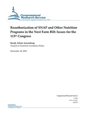 Reauthorization of SNAP and Other Nutrition Programs in the Next Farm Bill: Issues for the 113th Congress