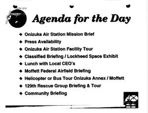 Moffett Field Air Guard Station, CA - Cost of Base Realignment Action; Onizuka Air Station Visit and Fact Sheets; San Francisco Regional Hearing Agenda