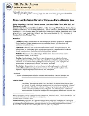 Reciprocal Suffering: Caregiver Concerns During Hospice Care